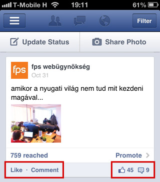 Facebook like és komment
