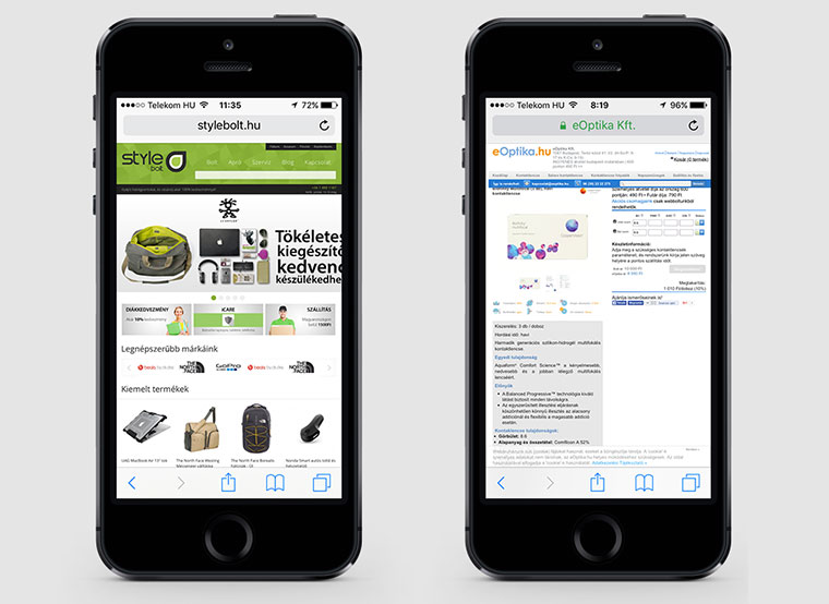 két wepshop képe mobilon megnyitva. sajnos használhatatlanok ebben a formában.