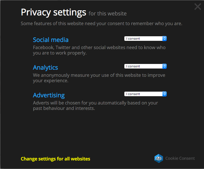 Adatvédelmi beállítások a Silktide Cookie Consent megoldásából