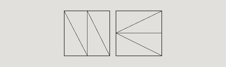 négyzetek átlásan és sávosan szétvágva